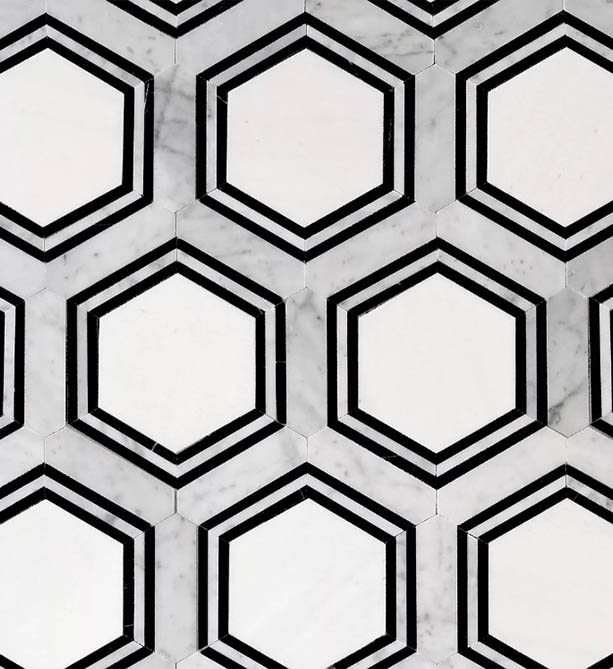 Carrara Black Hexagon waterjet