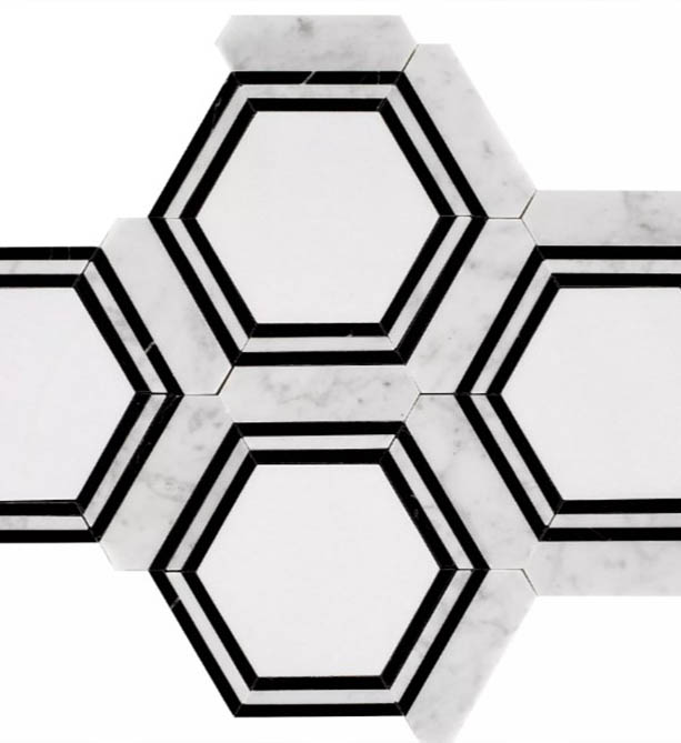 Carrara Black Hexagon waterjet1